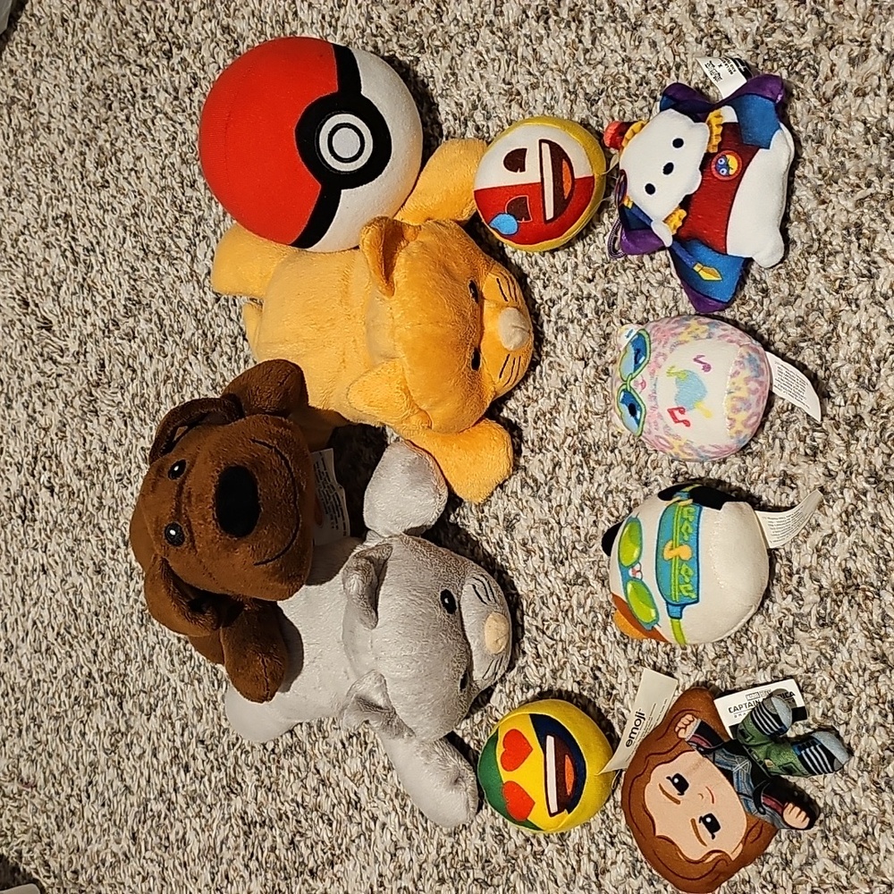 Assorted Plush Kids Toy Bundle - Multicolor Plush Animals and Emoji Balls